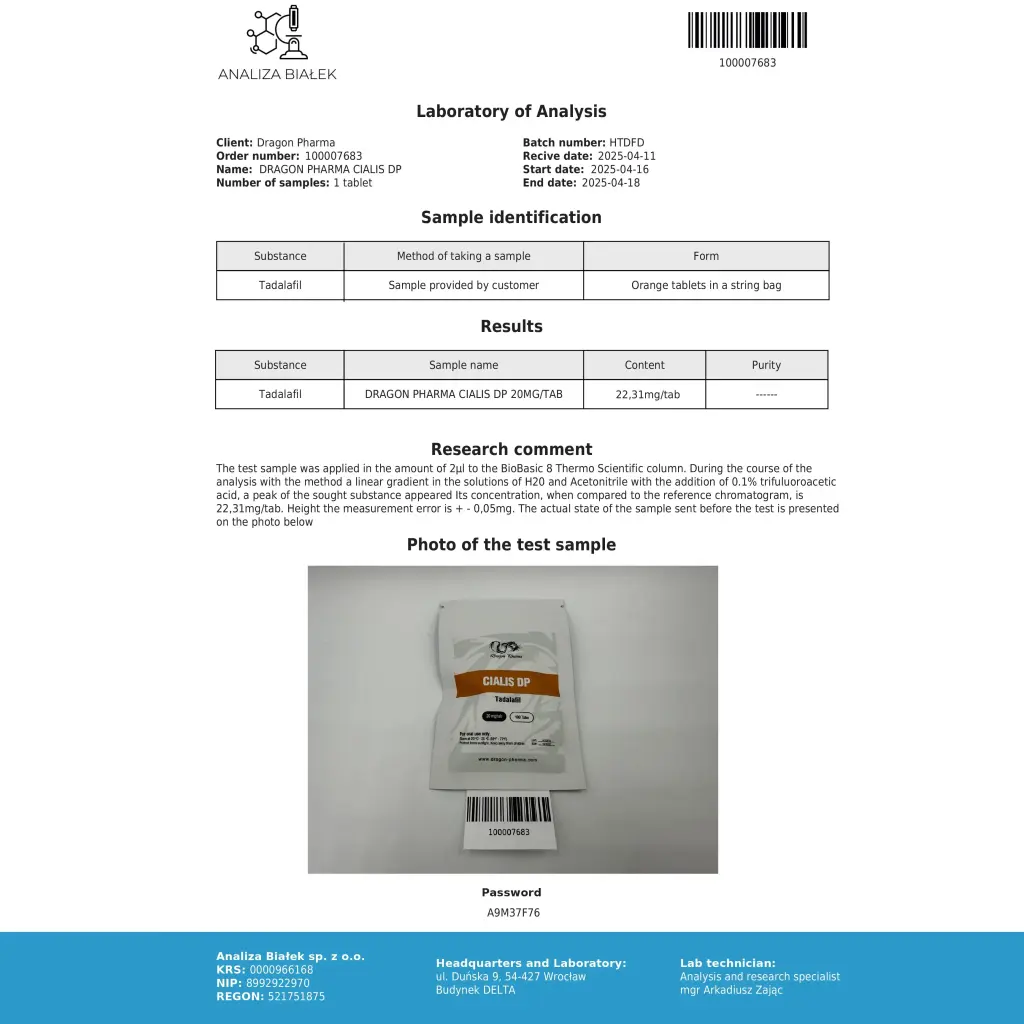 Cialis DP - Tadalafil - Dragon Pharma, Europe