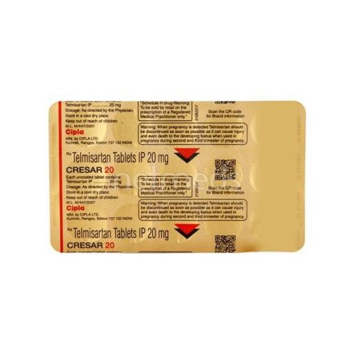 Cresar 20 mg - Telmisartan - Cipla, India