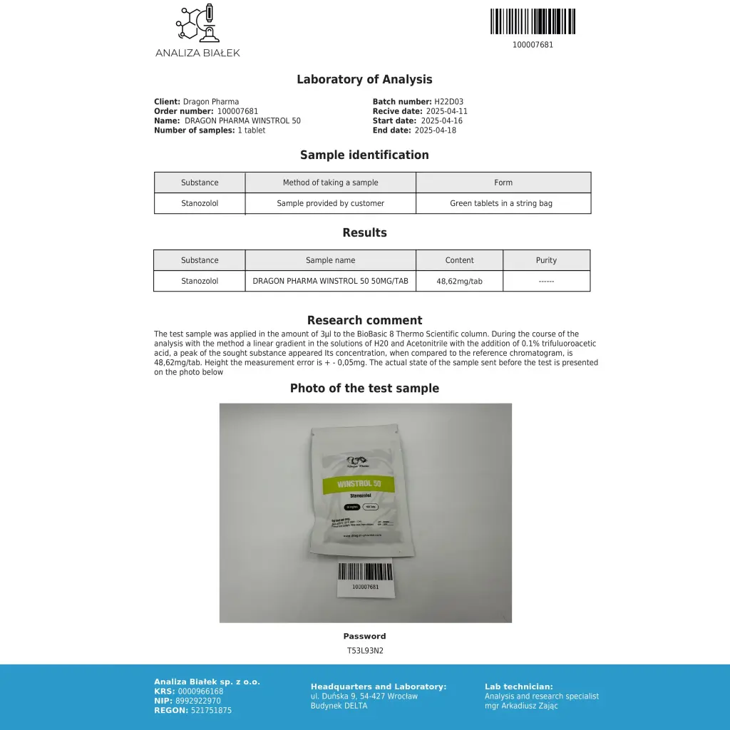 Winstrol 50 mg Tabs - Stanozolol - Dragon Pharma, Europe